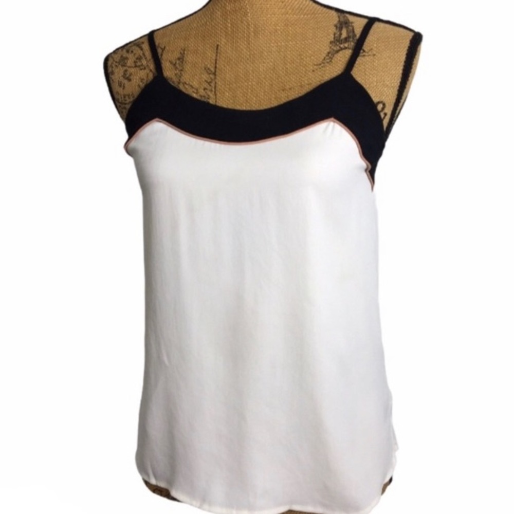 Loft Color-block Ivory/Black Casual Spaghetti Strap Top XS